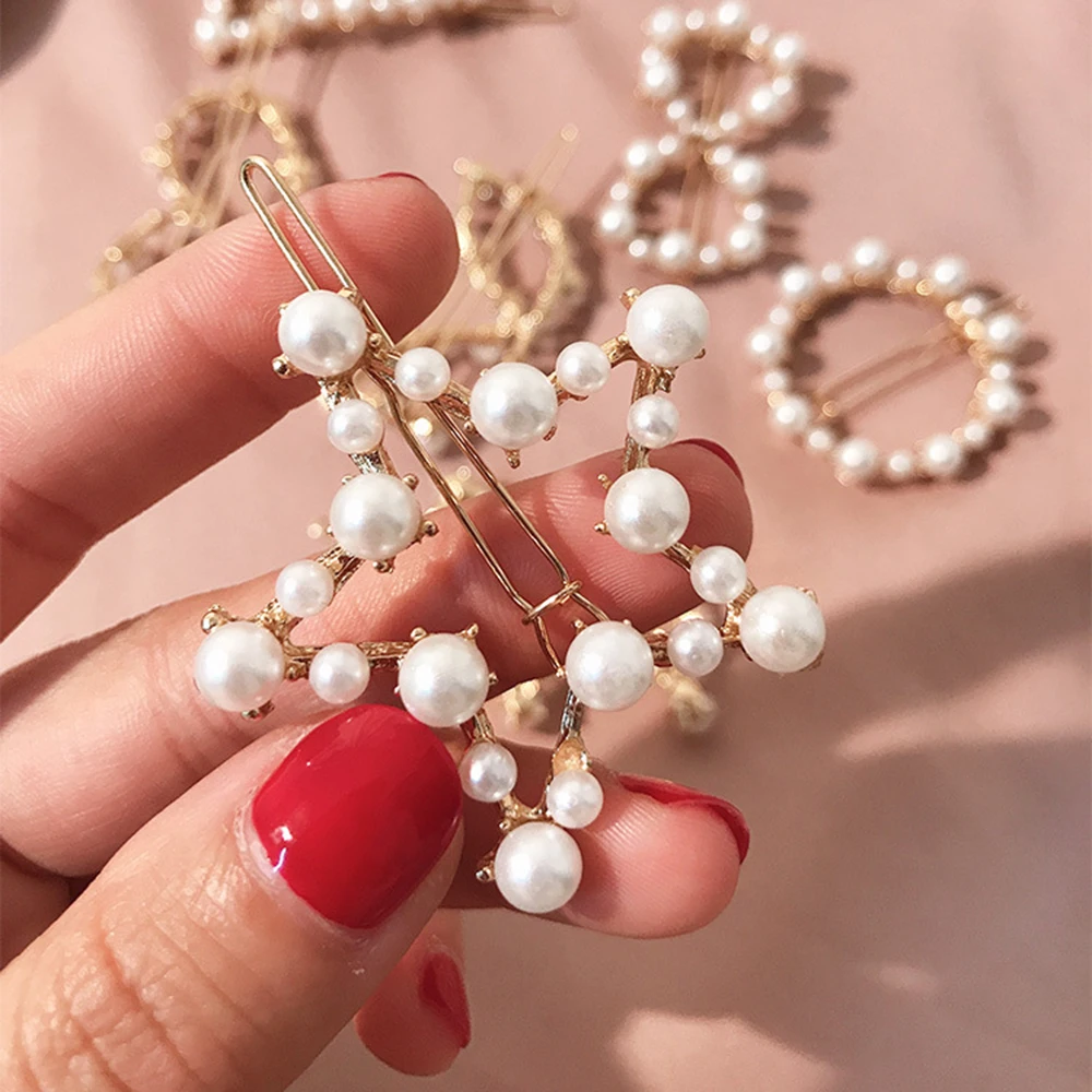 

1PC NEW Fashion Geometric Irregular Hollow Pearls Hair Clips Korean Hairpins Metal Barrettes Girls Hair Styling Accessories