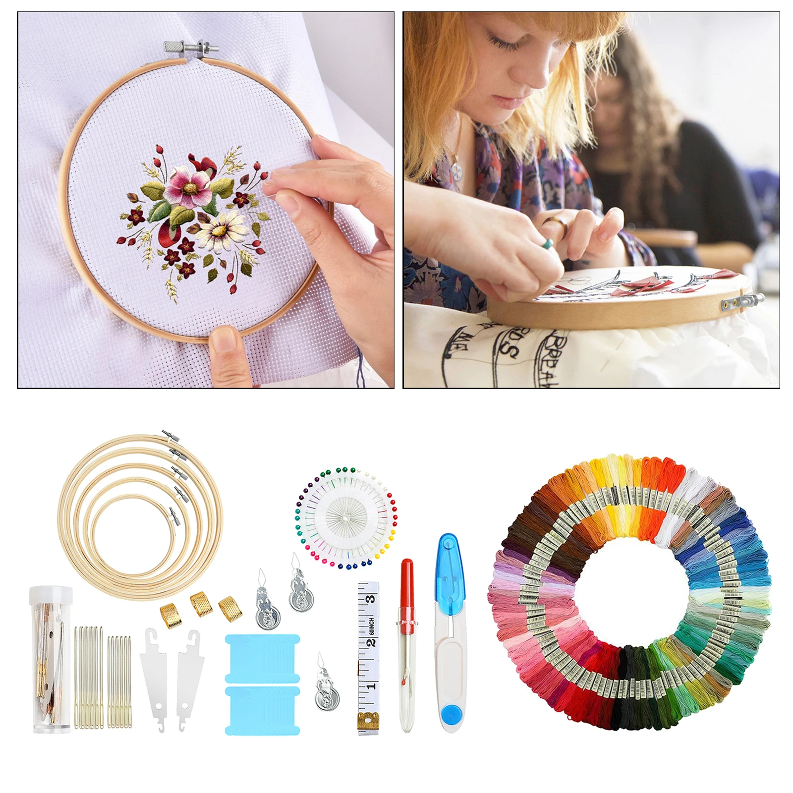 

167Pcs Embroidery Kit with Colors Threads, Sewing Pins, Embroidery Hoops and Cross Stitch Tools for Adults and Kids Beginners