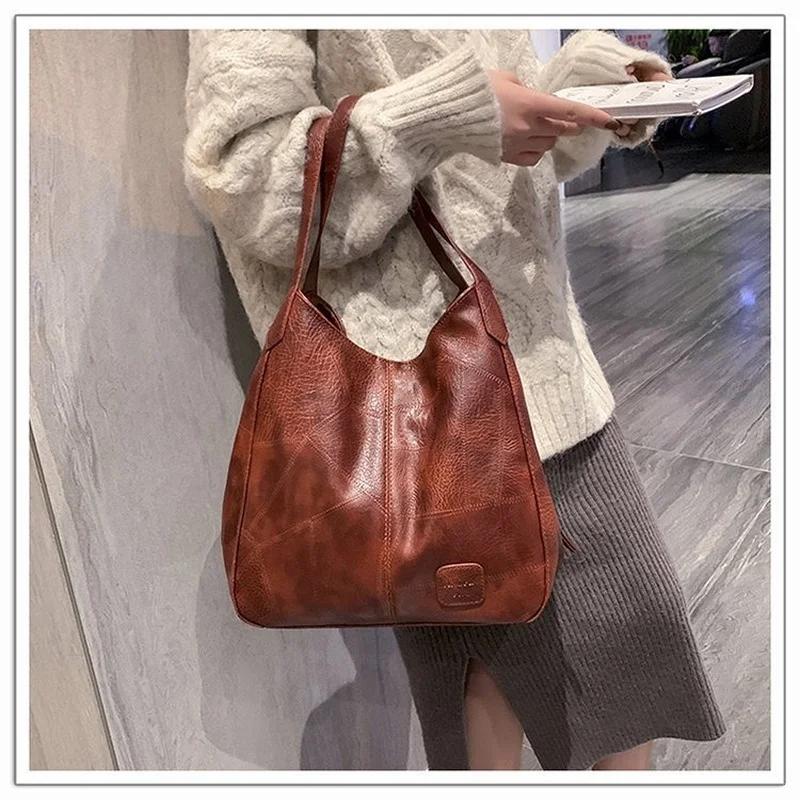 

Shoulder Bag Vintage Handbag for Women Soft PU Leather Large Capacity Luxury Lady Purse Fashion Brand Shoulder Bag Shopping Bag