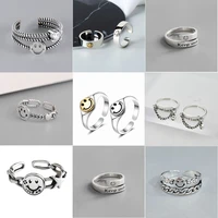 vintage smiling face finger rings for women girl punk hip hop opening adjustable ring weaving rings statement jewelry gift