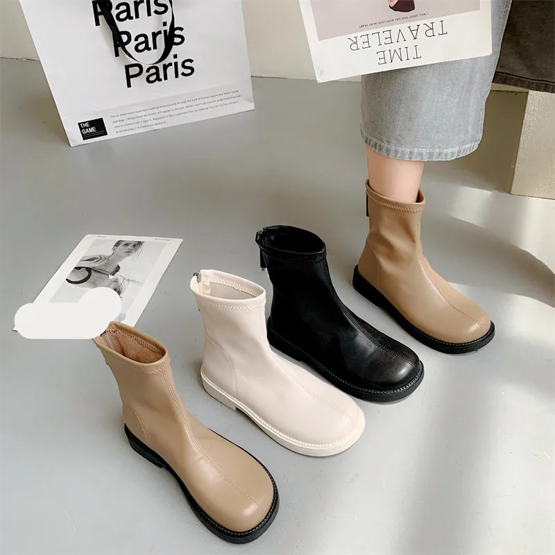 

Женские резиновые ботинки на молнии, роскошные дизайнерские осенние ботинки на плоской подошве, женские ботильоны с круглым носком, дождь, ...