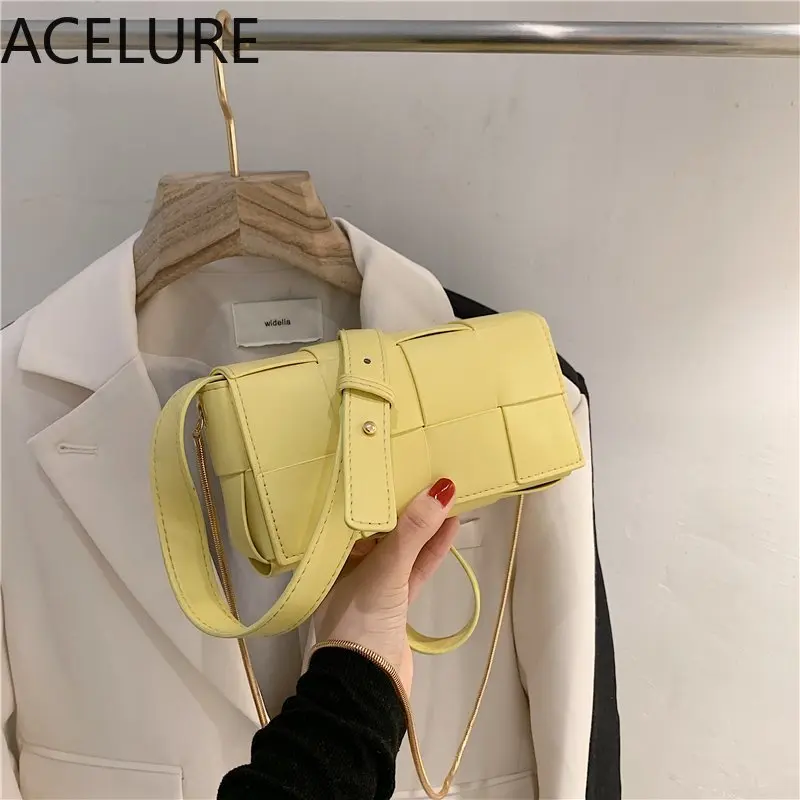 

ACELURE Women's Summer 2021 New Mini Small Bag Fashion Woven Shoulder Bag Messenger Bag Candy Color PU Leather Square Female Bag