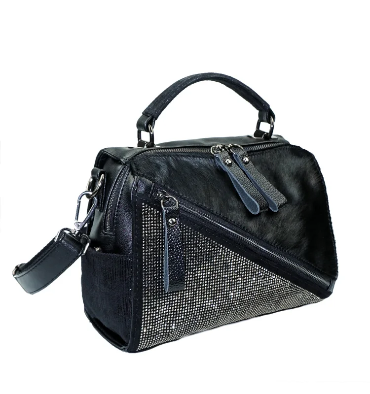 Fashion Horse Hair Messenger Bags Diamonds Satchels Horse Hair Patchwork handbag adies hand bags Diamonds Patchwork handbags