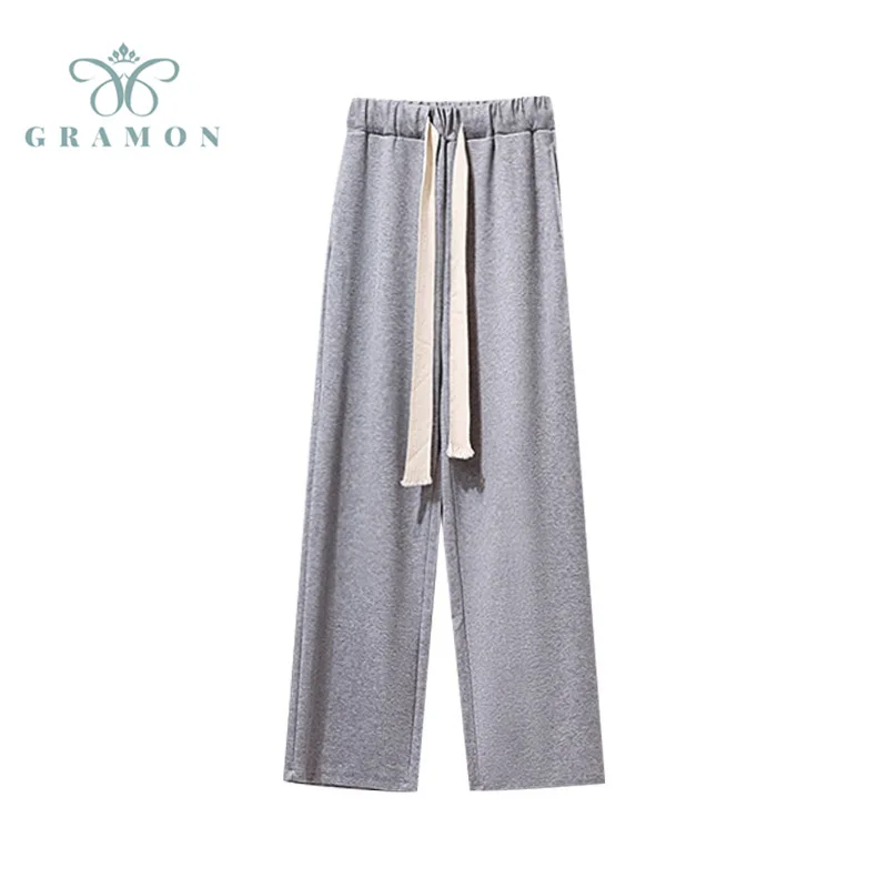 

Slacks Sweat Pants For Women's 2021 Autumn Baggy Fashion Oversize Pants Gray Trousers Chic High Waisted Casual Wide Leg Trousers