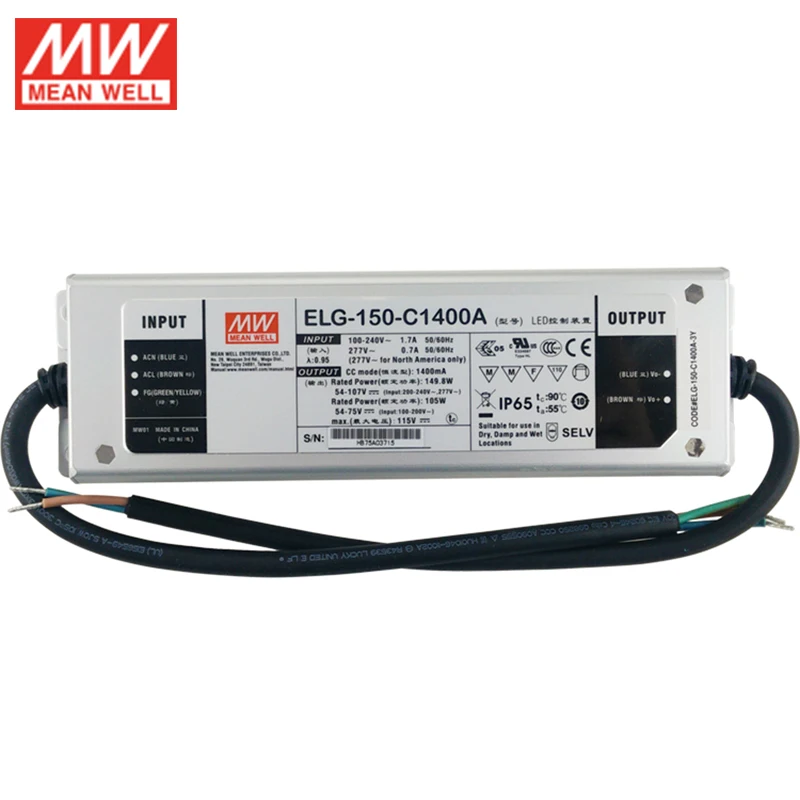 Умный водонепроницаемый Светодиодный источник питания MEAN WELL ELG 150 C1400A 150W 1400mA 54 ~ 107V
