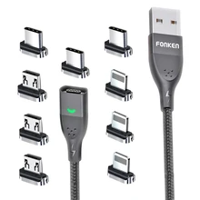 FONKEN Magnetic Cable 3A USB Magnetic Phone Charger Data Cord USB Type C Cable Magnet Fast Charging Cable Micro USB Charge Wire