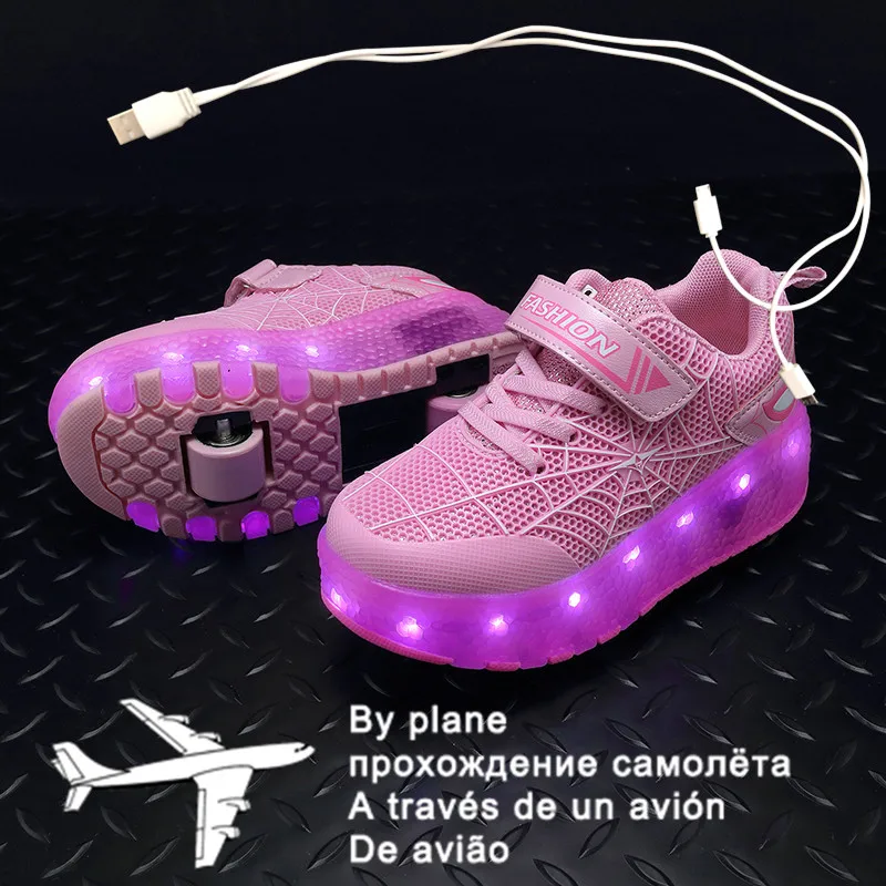 

2021 New 28-39 USB Charging Children Sneakers With 2 Wheels Girls Boys Led Shoes Kids Sneakers With Wheels Roller Skate Shoes