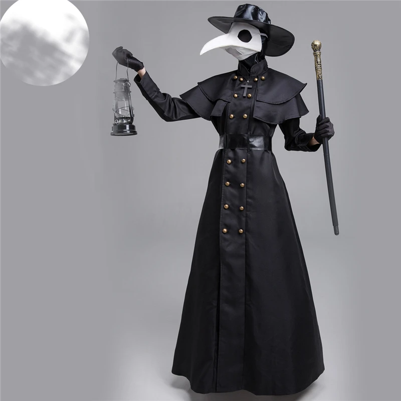 

Halloween Costume Women Men Medieval Long Robe Cape Steampunk Bird Beak Mask Outfits Plague Bird Mouth Mask Cosplay Costumes