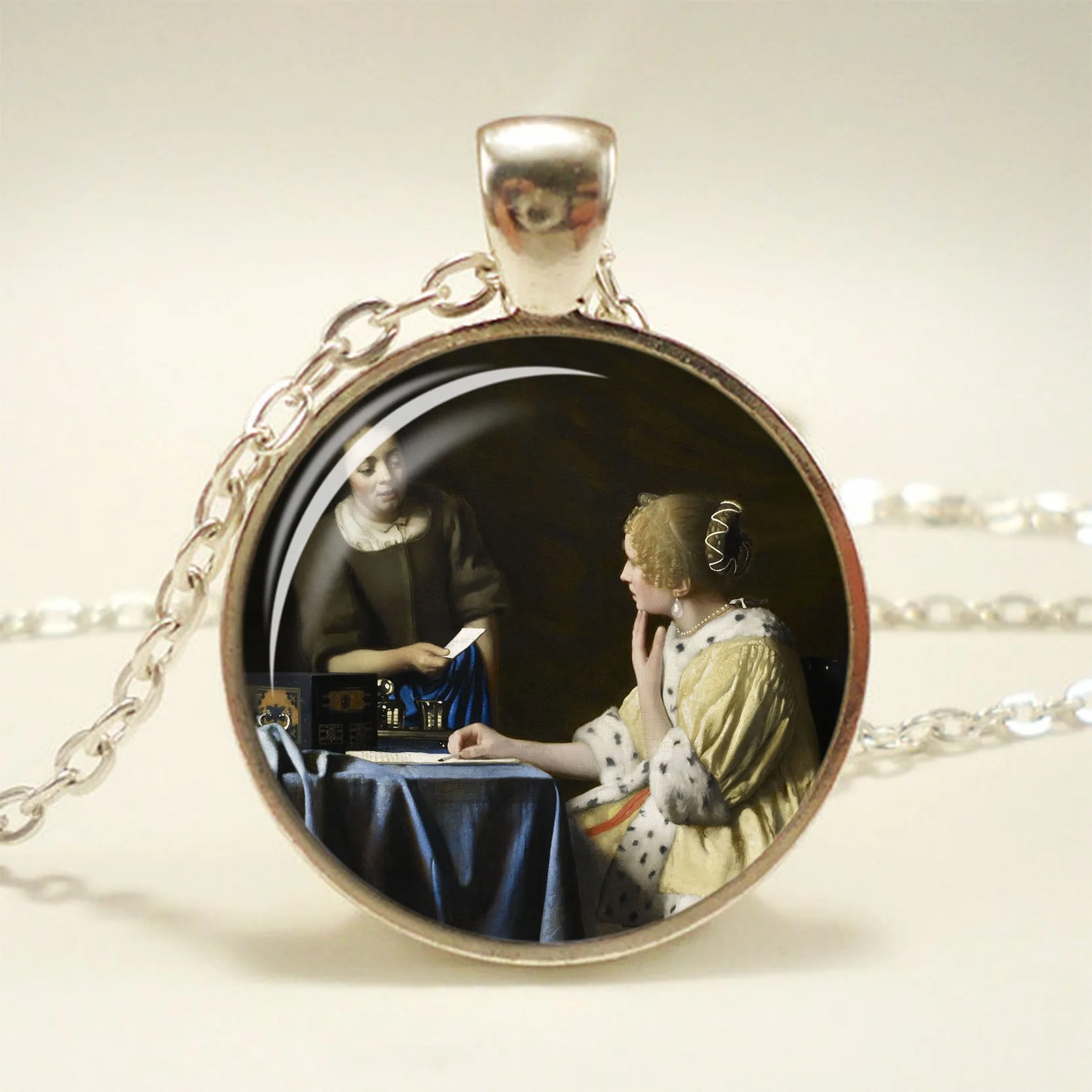 Одежда для девочек с жемчугом и Вермеера художественное ожерелье кулон на