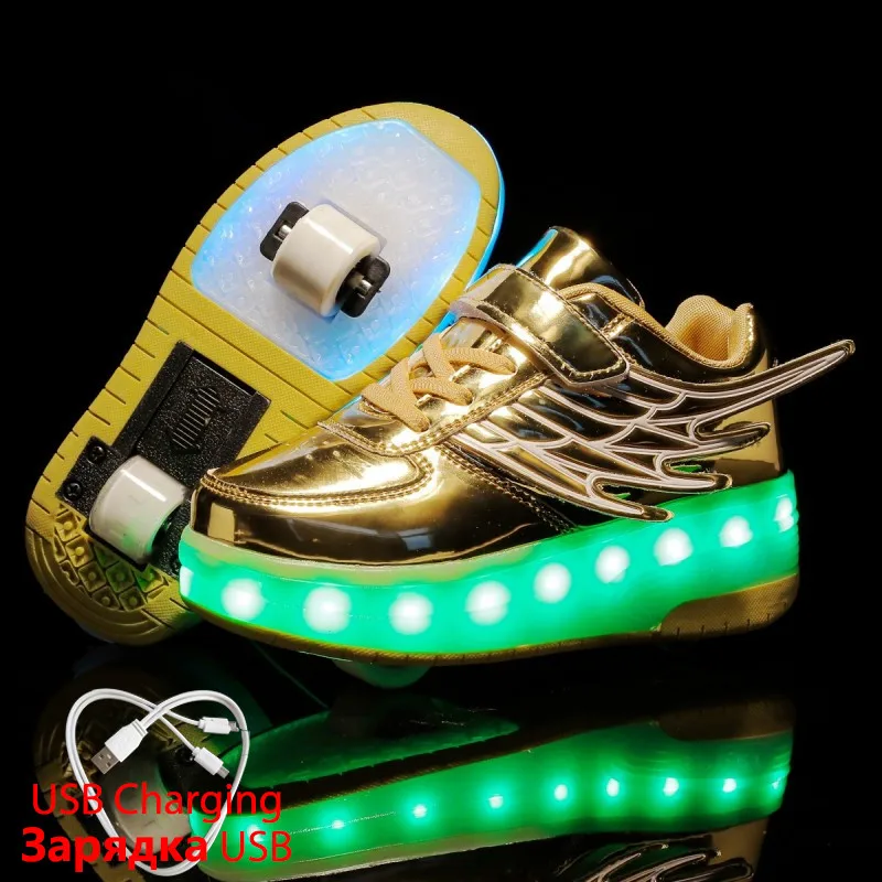 

Size 28-40 USB Charging Glowing Sneakers Kids Shoes with LED Light Children Roller Skate Sneakers with Wheels Led Light Up Shoes