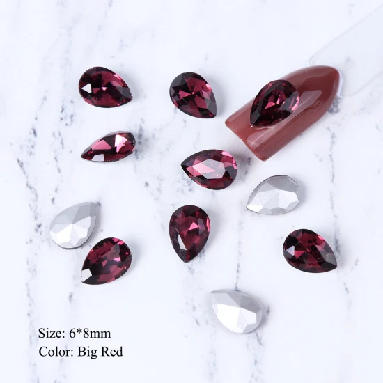 Big Red 6x8mm 10 шт. Кристаллы Стразы для ногтей Блеск капли воды украшения для ногтей 3D стеклянный камень драгоценный камень плоская задняя сторона поддельные ювелирные изделия с алмазами TR896 - Цвет: Big Red 6x8mm