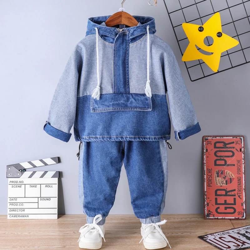 Детский джинсовый костюм с капюшоном Dolmidol Модный повседневный спортивный