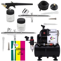 OPHIR 3 Airbrush Kit & Compressor with Tank Set Spray Gun Air Brush Set for Tattoo Nail Craft Art 110V,220V AC116+004A+071+073