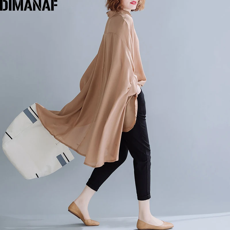 Женская шифоновая блузка DIMANAF повседневная Однотонная рубашка с рукавом летучая