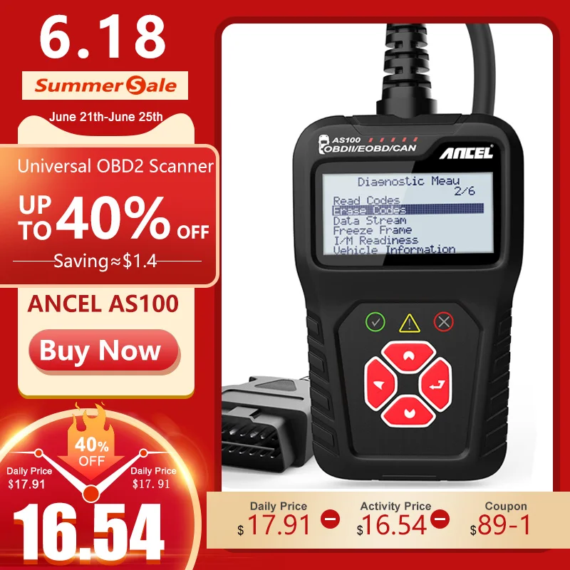 Автомобильный сканер Ancel AS100 OBD2 считыватель кодов двигателя для Renault Peugeot PK ELM327