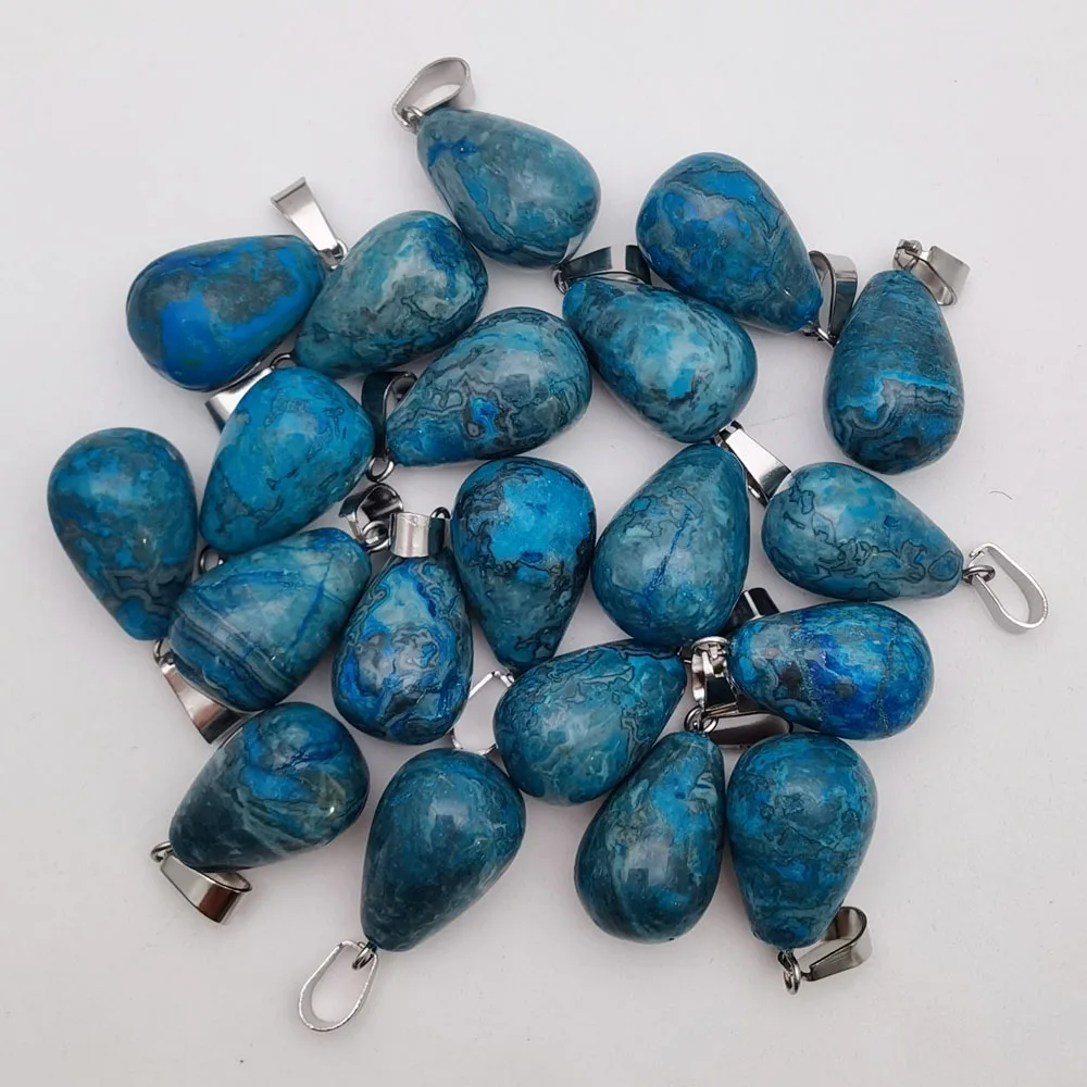 

Wholesale Fashion Blue Crazy Onyx Stone Pendants Charms Water Drop Carnelian Pendant 12pcs 50pcs For Necklaces Jewelry Making