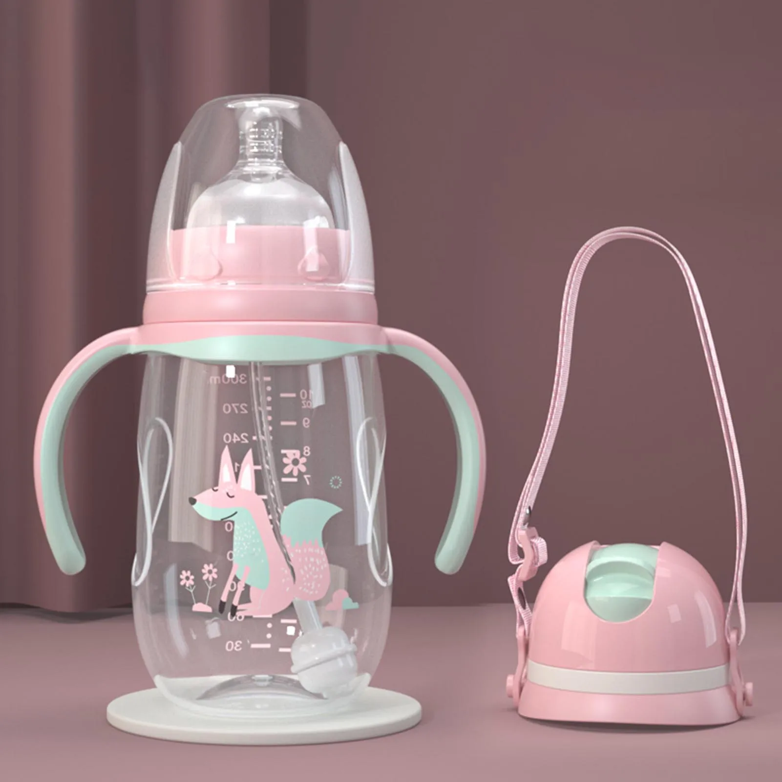 Biber&oacute;n con asa para beber para ni&ntilde;os reci&eacute;n nacidos, botella de paja para agua y zumo, taza de entrenamiento, 240/300ml-1