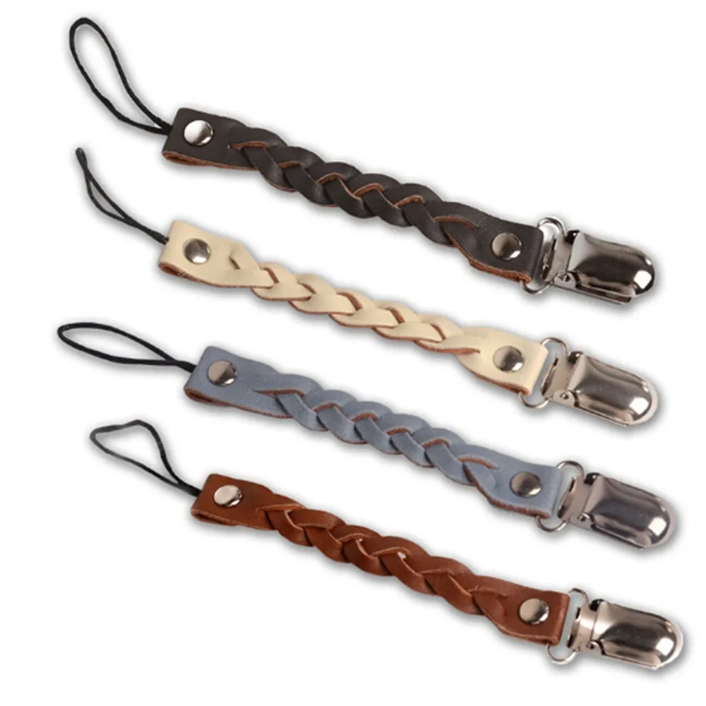

4 Colors Baby Pacifier Clip Toddler Kids Dummy Leather Soother Nipple Clip Chain Strap Feeding Accessories