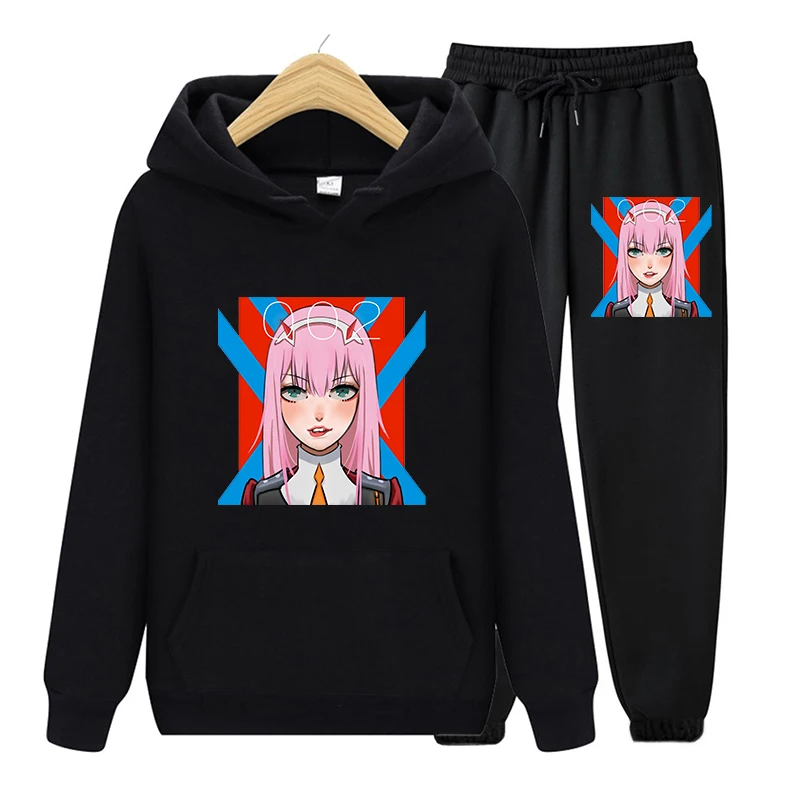 

Autumn Winter Two Pieces Set Tracksuits Sweatshirt Darling In The Franxx Anime Harajuku Pullovers Hoodies Casual Long Pants