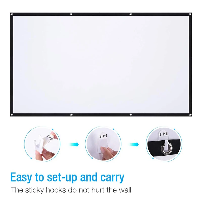 

Polyester Projector Screen Fabric 60~150 Inch Screen Projection Portable 16:9 HD Foldable Anti-Crease For Home Theater Outdoor