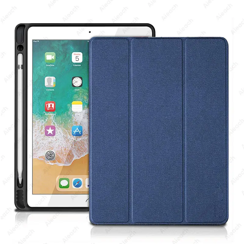 Чехол для iPad Pro 10,5 со встроенным карандашом, умный кожаный мягкий силиконовый тканевый чехол для Apple iPad 10,2 Air 3 - Цвет: Navy