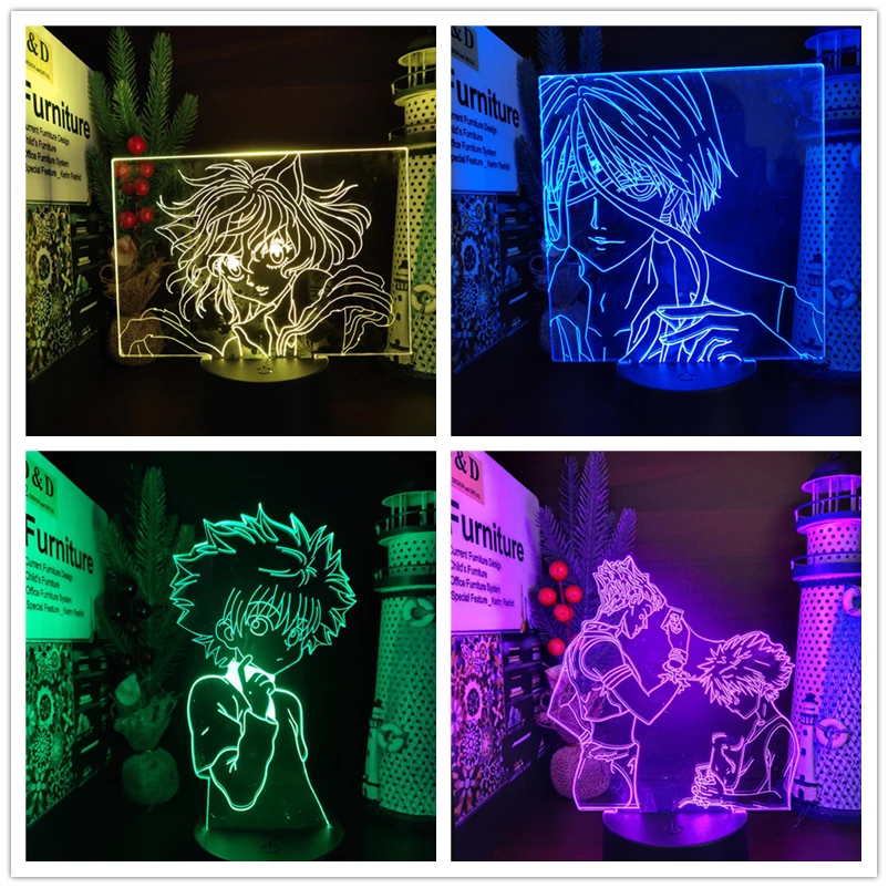 

Ночник 3D Hunter X Hunter светодиодный с сенсорным датчиком, декоративная настольная лампа для спальни, HXH Killua Hisoka, подарок для манги