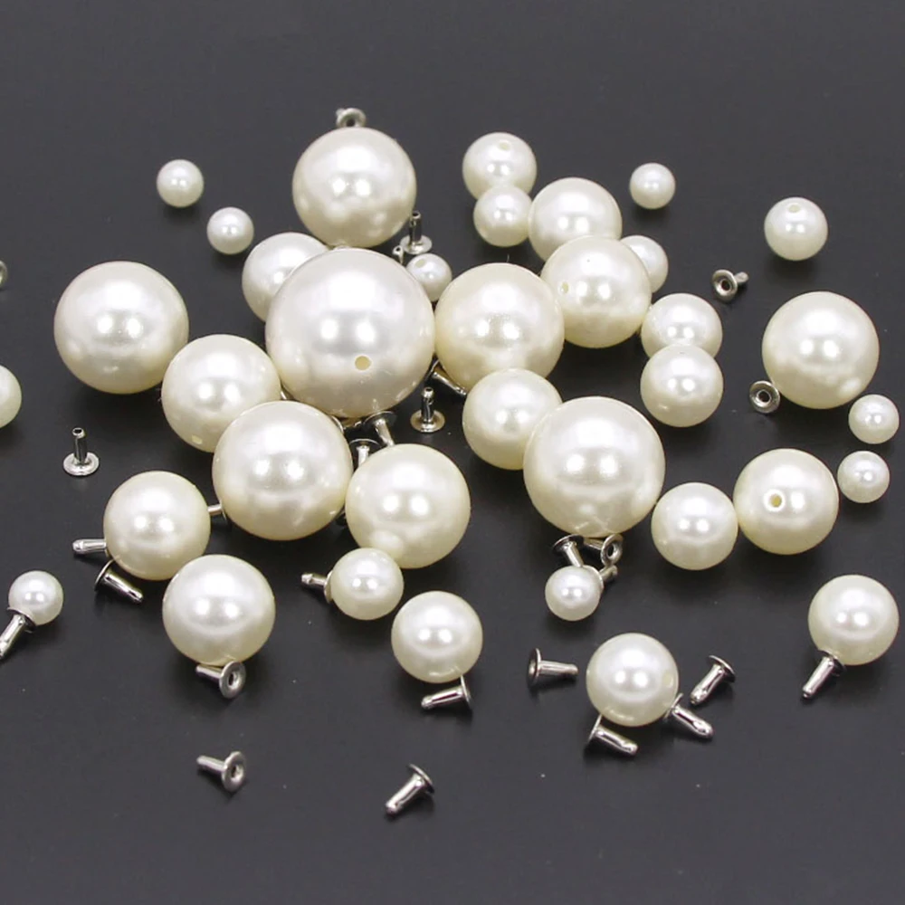 

6-20MM Acrylic Pearl Rivets Pearl White Rivet Beads Spikes For Decorative Clothes Press For Beads DIY Bag Shoes Jewelry For Hats