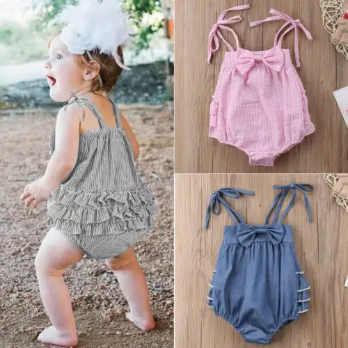 2018 летний бант для новорожденных комбинезон Милый хлопковый маленьких девочек