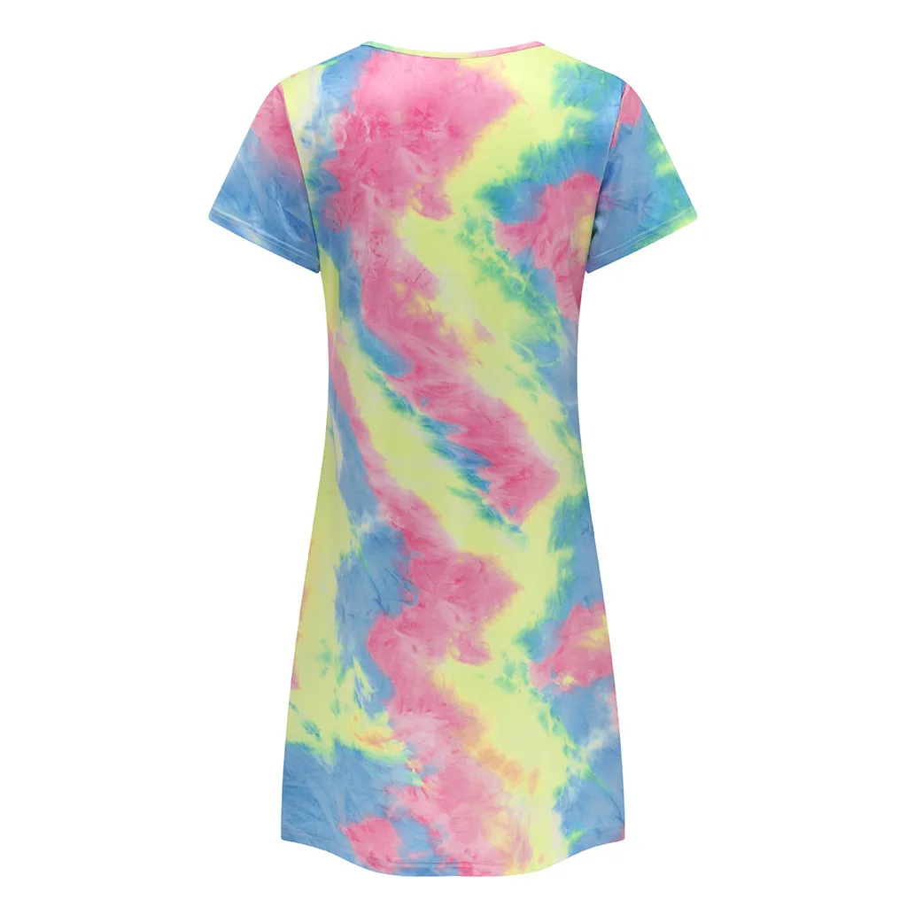 

Maternity Dresses Clothes for Pregnant Women Summer Round Neck Short Sleeve Tie-Dye Mid-length Printed Dress Maternity Clothes