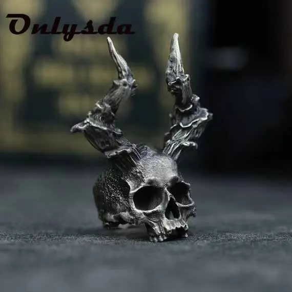 Detail 316L Stainless Steel Skull Ring Horned Satan Devil Punk Biker Rings for Men Male Jewelry Boyfriend Gift Dropshipping