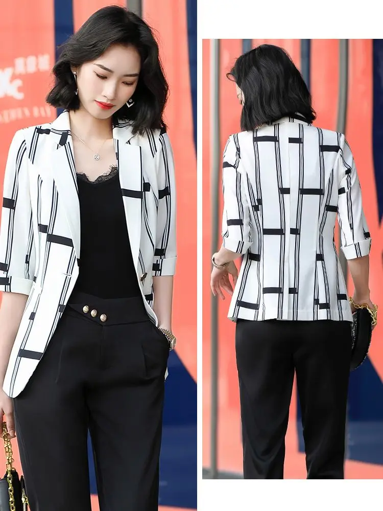 

Korean style Spring summer printing Print suit blazer office lady cropped jacket blazer blazers plus size clothing for women