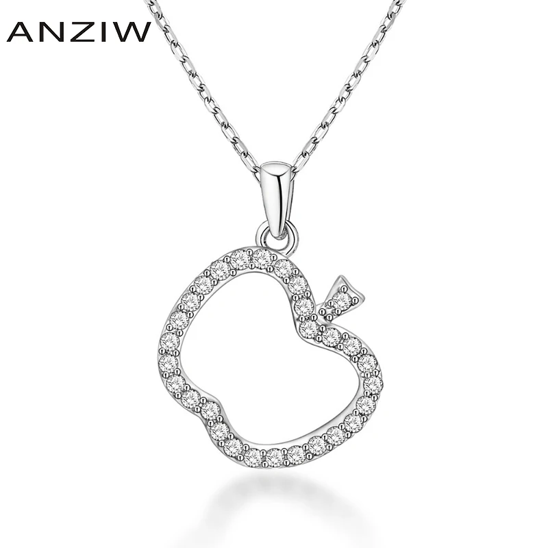 

ANZIW Luxury 925 Sterling Silver Pendant Necklace for Women Hollow Pattern Apple Long Chain Necklace Wedding Silver Jewelry