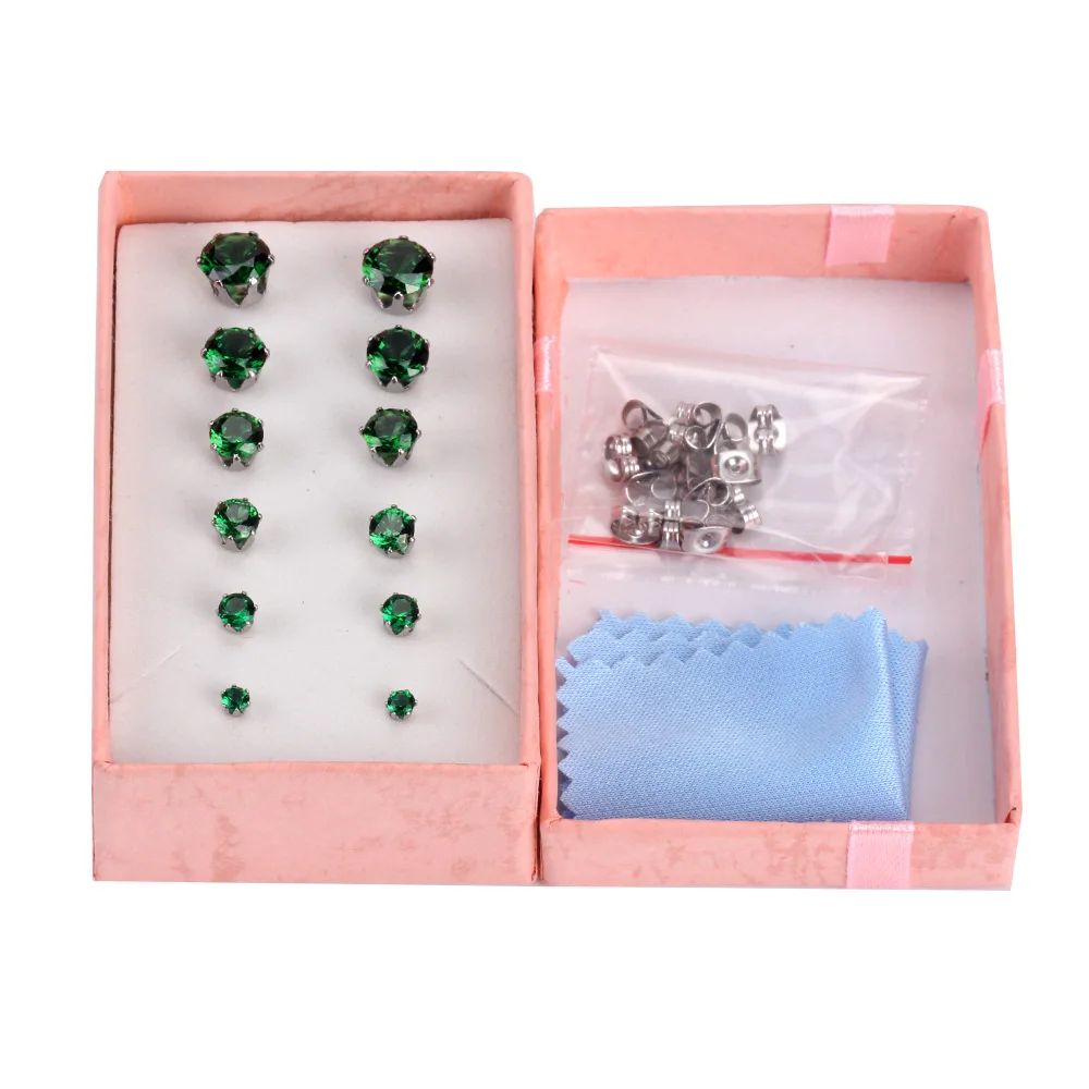 LUXUSTEEL Green/Purple/Pink/Blue/Red/Champagne/Yellow Cubic Zirconia 6Pairs/Boxes Earring Sets 3mm to 8mm Stud Earrings | Украшения и