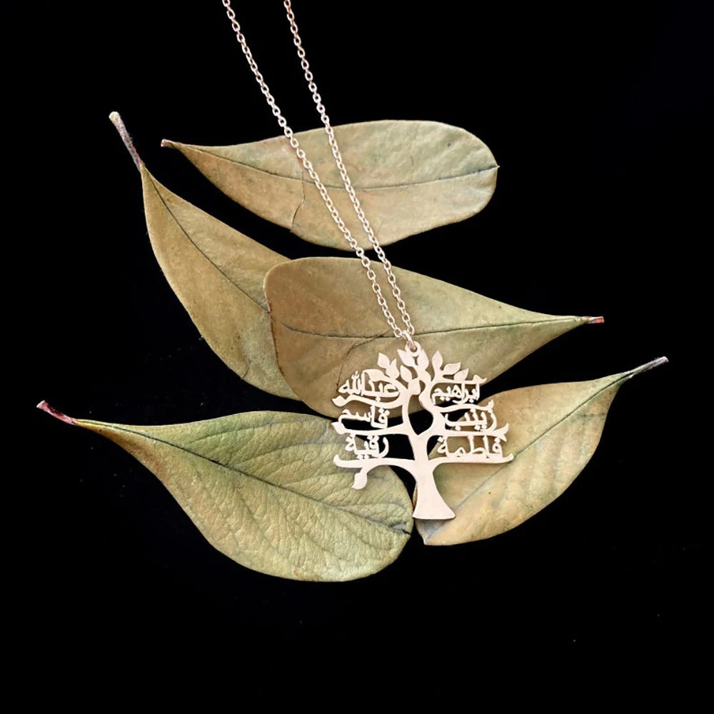 

Mini-World New Custom Family Tree Of Life Name Necklace Stainless Steel Nameplate Necklace Personalized Jewelry Mom Xmas Gift
