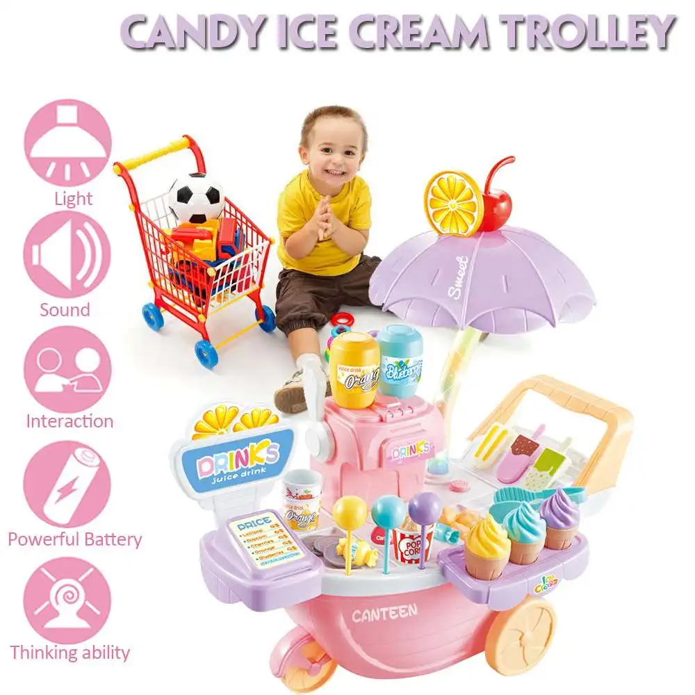 

Игрушка-тележка для мороженого с подсветкой, музыкальная игрушка для девочек, тележка для конфет, игрушка для супермаркета, игра для покупо...
