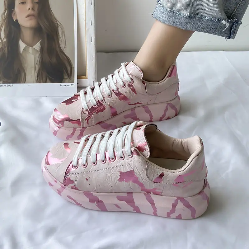 

Thick-soled Graffiti Women's Casual Shoes 2021 Women's Breathable Lightweight Platform Shoes White Shoes Increased Casual Shoes