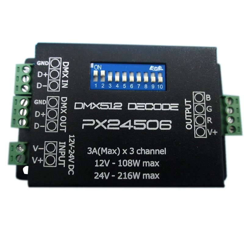 DMX 512 PX24506 драйвер декодера 9A усилитель 12В 24В светодиодный DMX512 контроллер для RGB