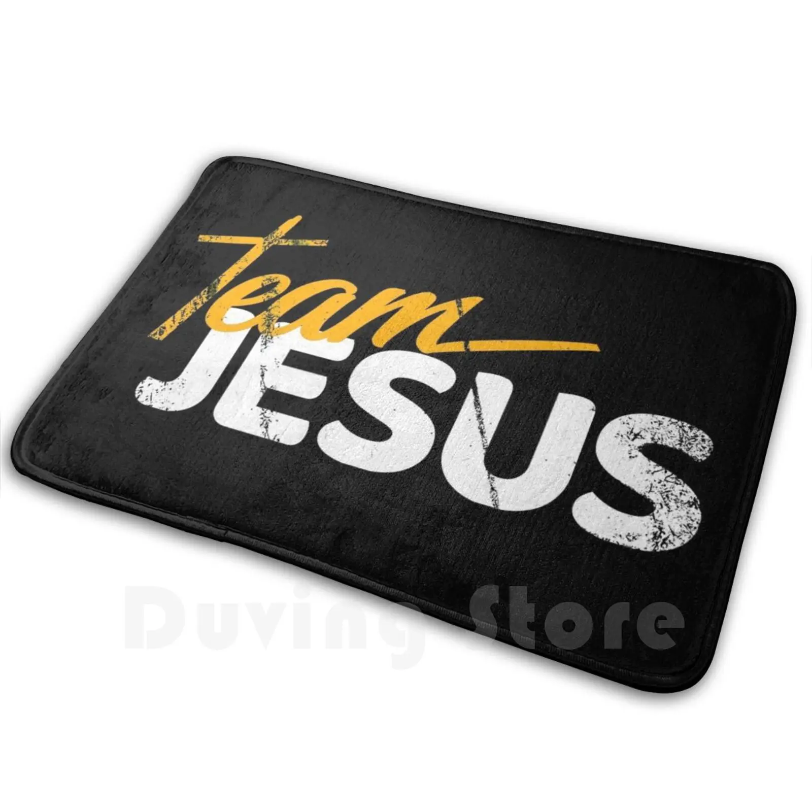 

Team Jesus Catholic Distressed Christian Tee | Dark Yellow And White Carpet Mat Rug Cushion Soft Jesus Christ