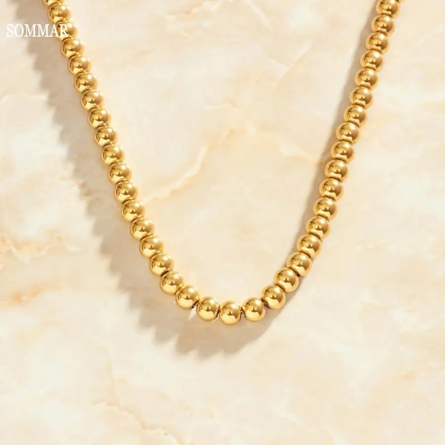 Ожерелье SOMMAR с золотым наполнителем для мужчин и женщин колье бусинами 6 мм 41 + 5 см