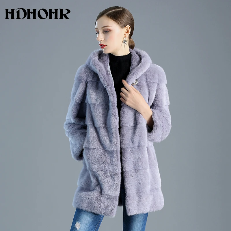 HDHOHR 2020 высококачественные шубы из натурального меха норки Модные фиолетовые