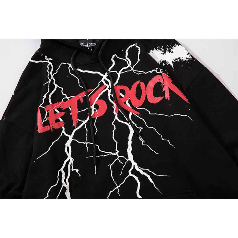 

Lightning Letter Printed Hoodie Men Punk Rock Print Hooded Pullover Men Autumn Casual All-match Fashion Sweatshirt Streetwear