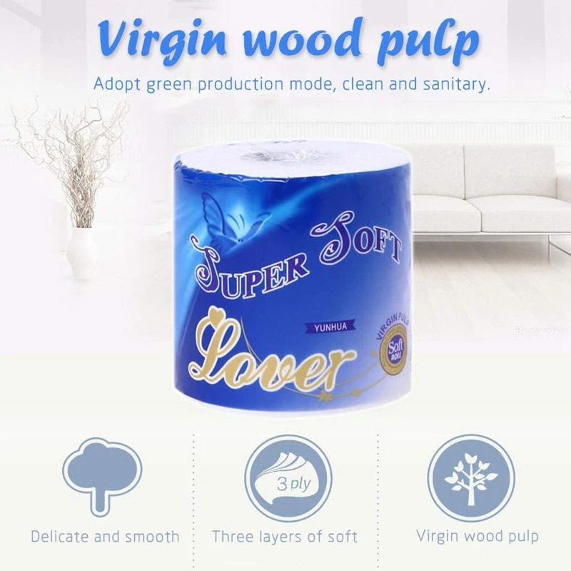 

12 Rolls 3-Ply Standard Rolls Toilet Paper Soft Skin-Friendly No Fragrance Bath Tissue Paper for Commercial Household-