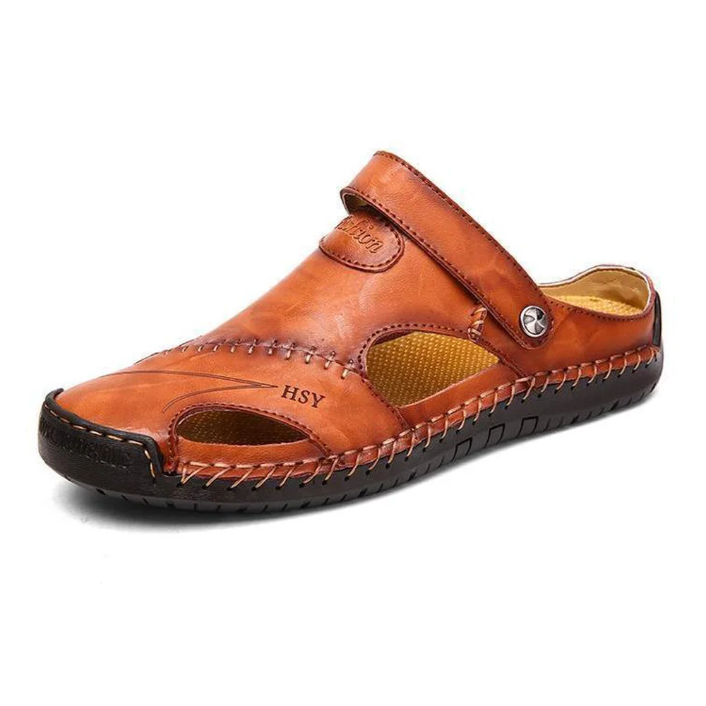 

Men Hand Stitching Soft Outdoor Closed Toe Leather Sandals