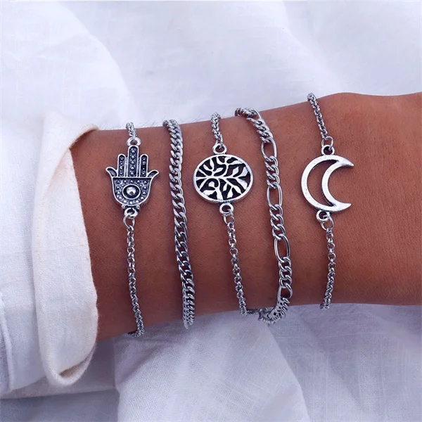 IFMIA Boho, набор, винтажные манжеты, серебряный браслет, браслеты, наборы для женщин, Богемия, луна, шарм, цепь, браслеты,, ювелирное изделие, подарки - Окраска металла: IF11000238