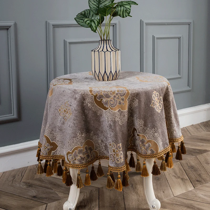 

Top Quality Chenille Fabric Round Tablecloth Patterned Rectangular TV Unit Coffee Table Cloth Christmas Decoration Cover