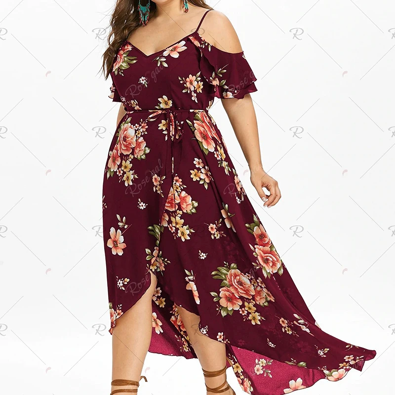 

Print off-the-shoulder and ankle straps casual dress for summer 2021 plus-size women