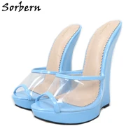 sorbern wedges slip on sandals women open toe transparent pvc ladies platform shoes transfer crossdresser big size custom colors