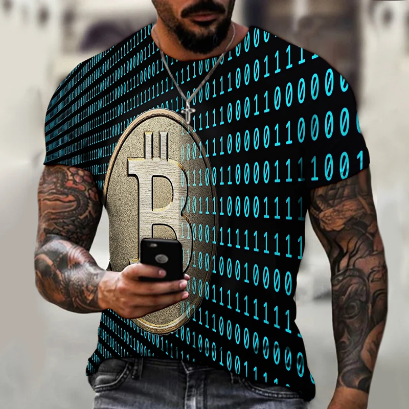 

Summer men's loose T-shirt Bitcoin 3D printing slim round neck pullover and men's casual streetwear fashion T-shirt