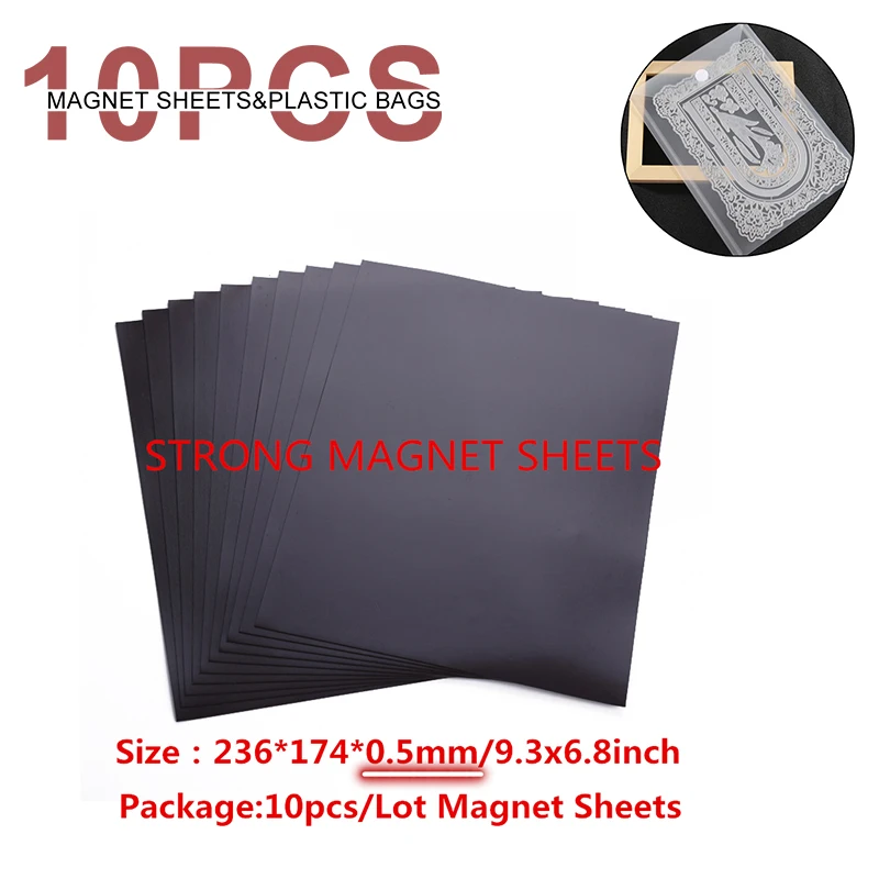 10pcs/set Magic Tape Plastic Storage Bags And 0.5MM Strong Magnet Sheets For Cutting Dies Clear Stamp Plastic Stencil Collection