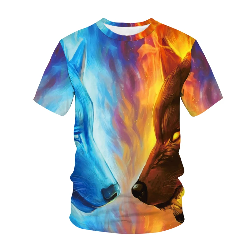 

2021 Hot Sale New Men T-shirt 3D Print Funny Animal Wolf Short-sleeved Summer Tops For Men Women Children Street Outing Clothing